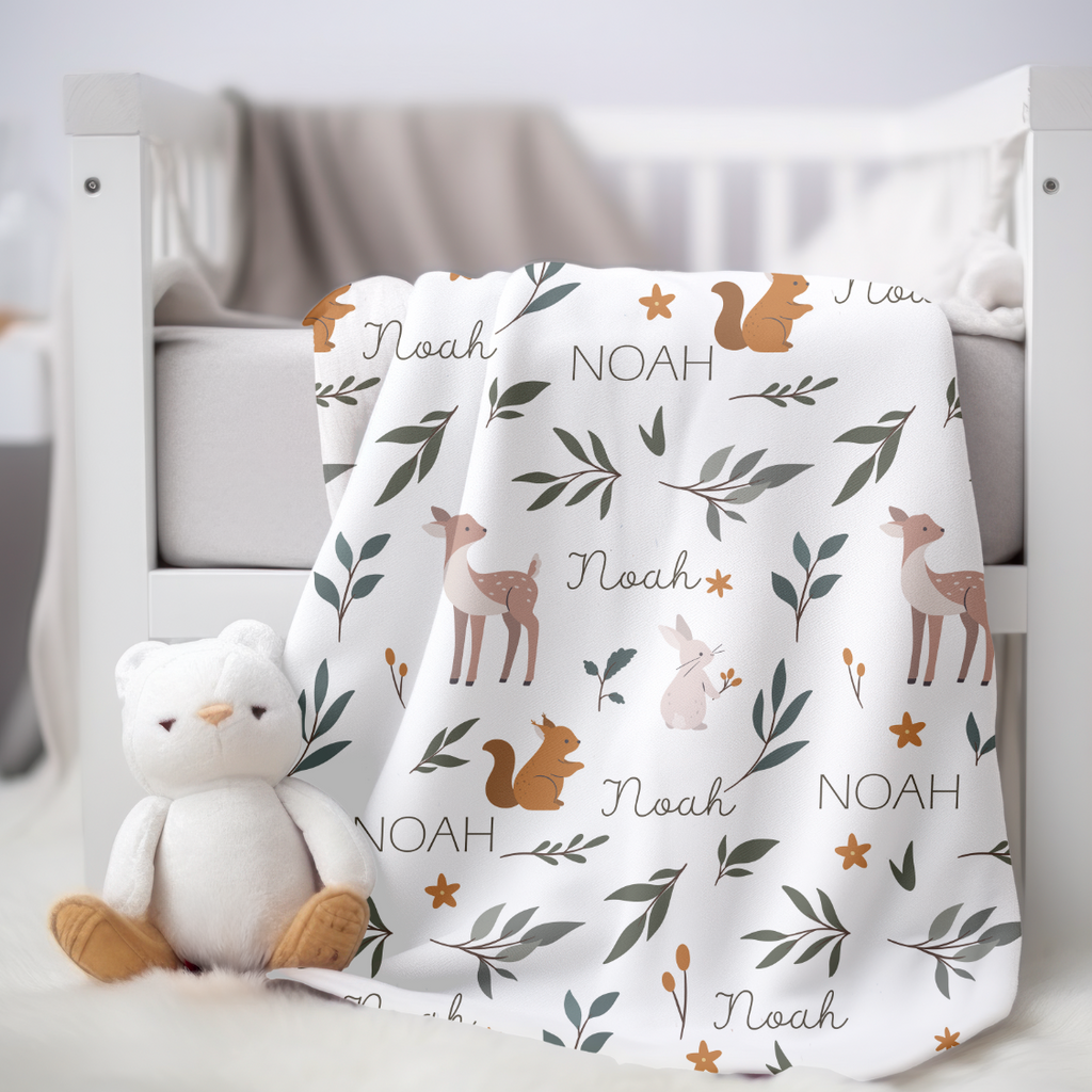 Personalized Forest Animal Minky Blanket | Whispering Meadows Collection