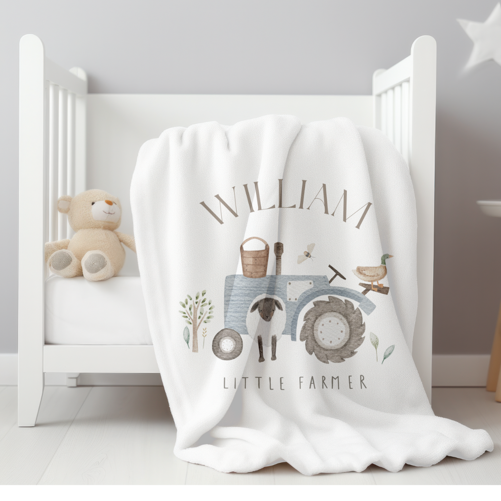 Little Farmer | Personalized Minky Blanket with Tractor Design