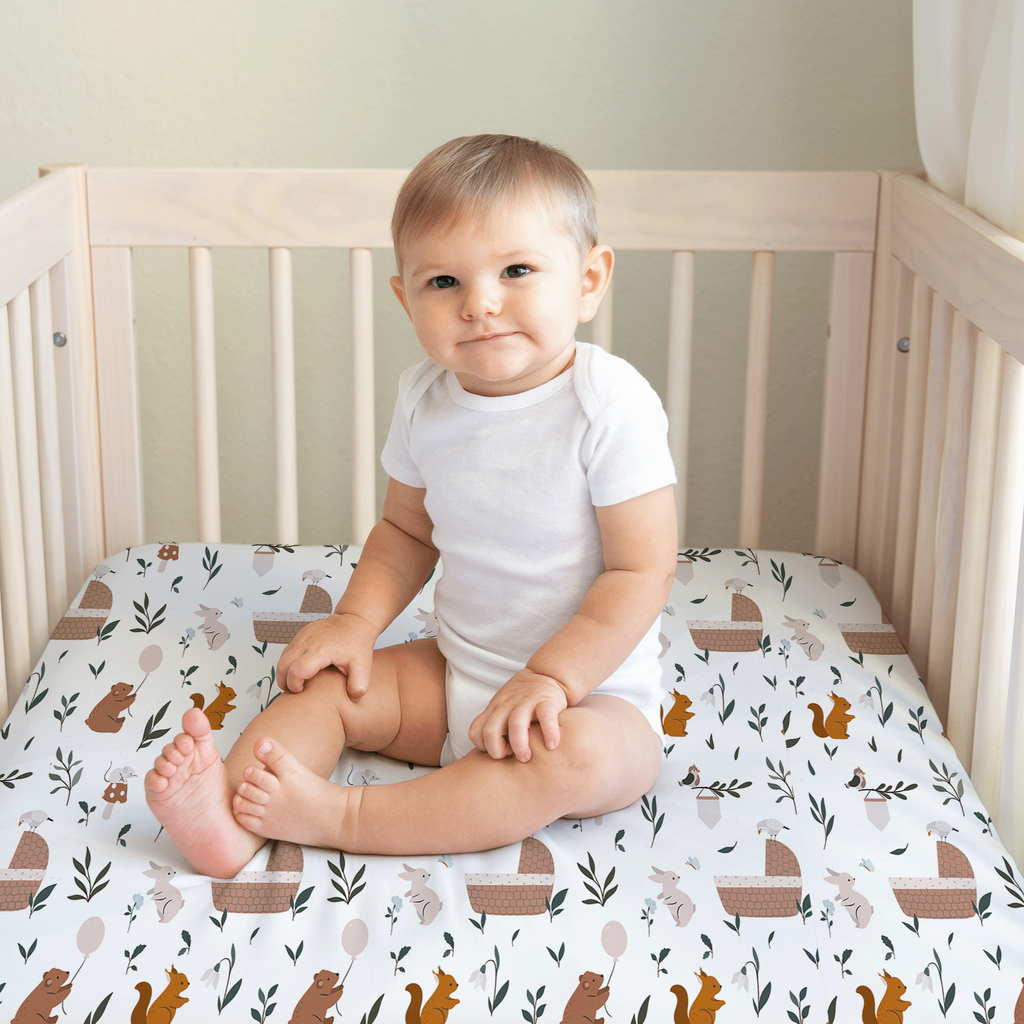 Squirrel Jersey Crib Sheet | Whispering Meadows Collection
