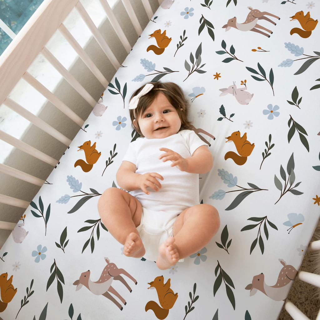 Deer & Bunny Jersey Crib Sheet | Whispering Meadow Collection