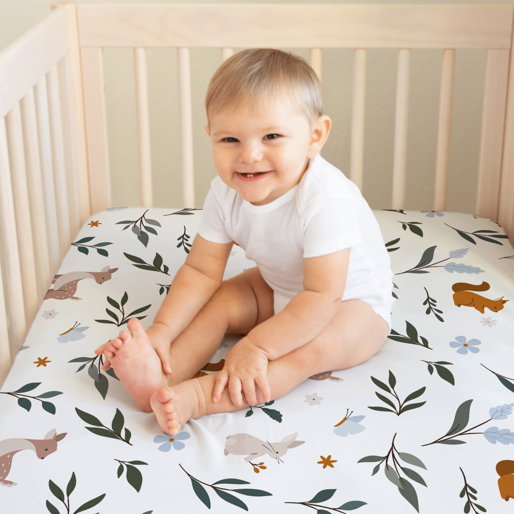 Deer & Bunny Jersey Crib Sheet | Whispering Meadow Collection