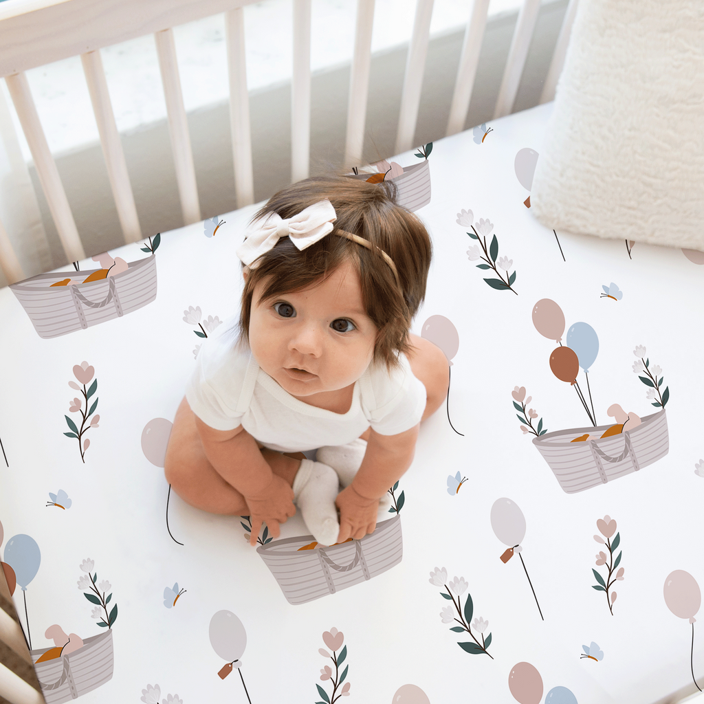 Boat & Balloon Jersey Crib Sheet | Whispering Meadow Collection